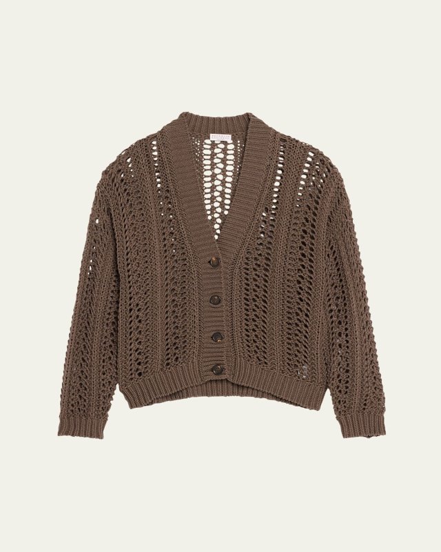 Cotton Springtime Net Button Front Cardigan
